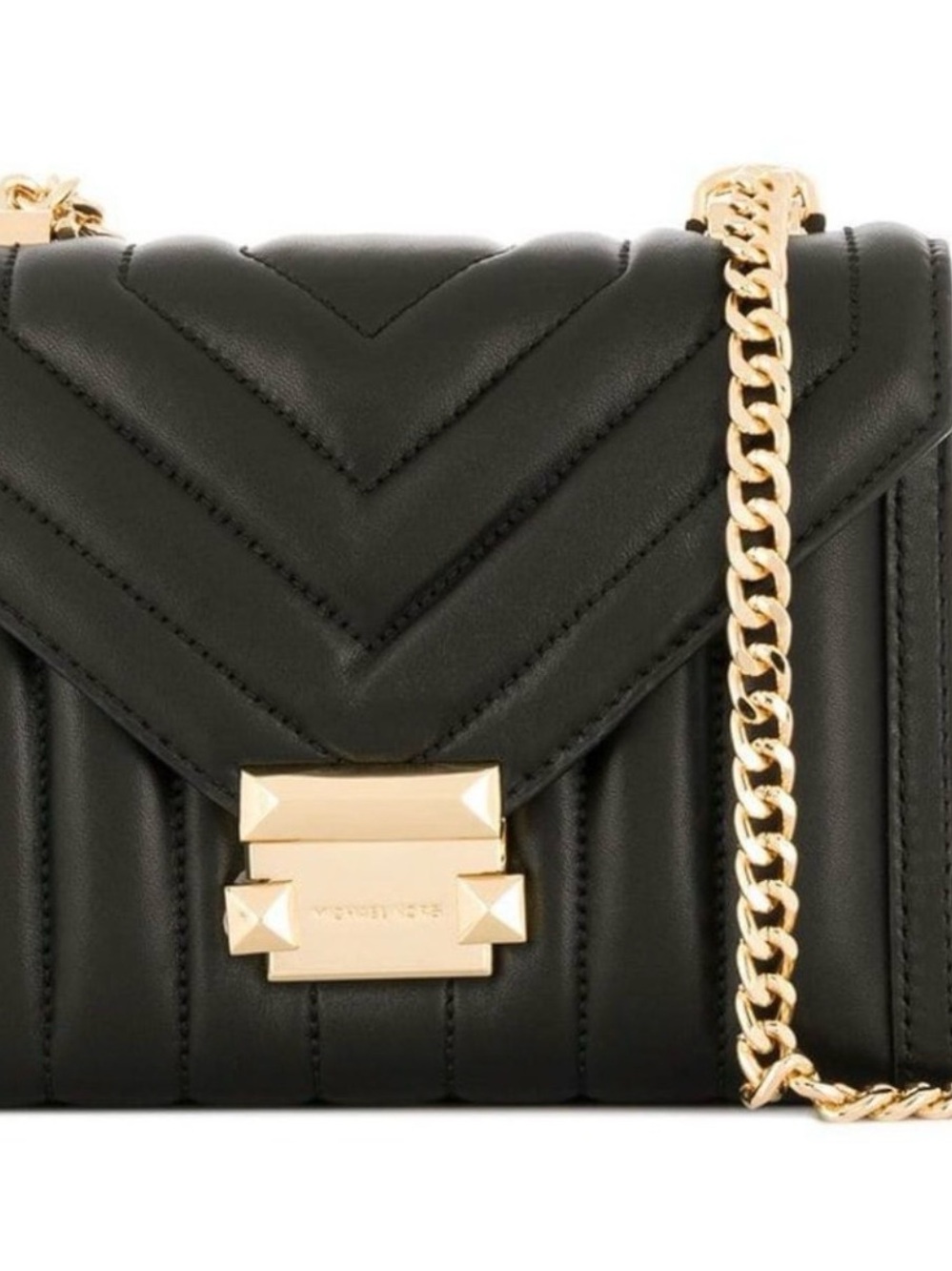 Michael Kors Black Quilted Leather Crossbody with Gold Chain